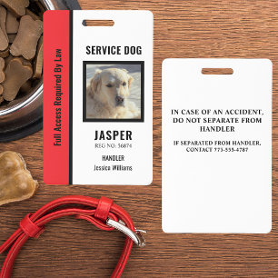 Official Personalized Red & White Service Dog  Badge