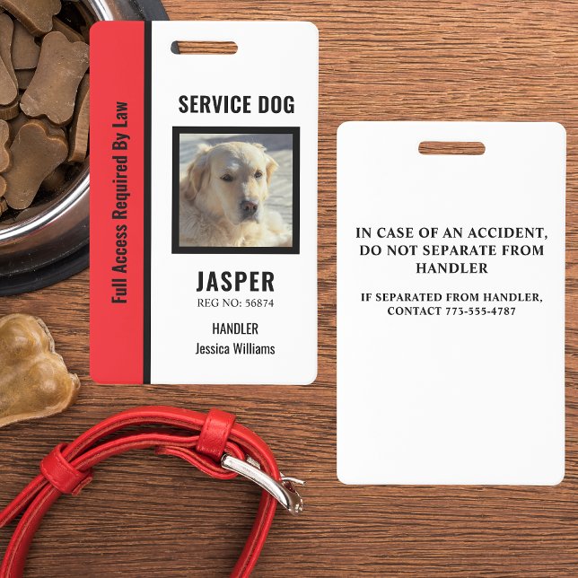 Official Personalized Red & White Service Dog  Badge (Creator Uploaded)