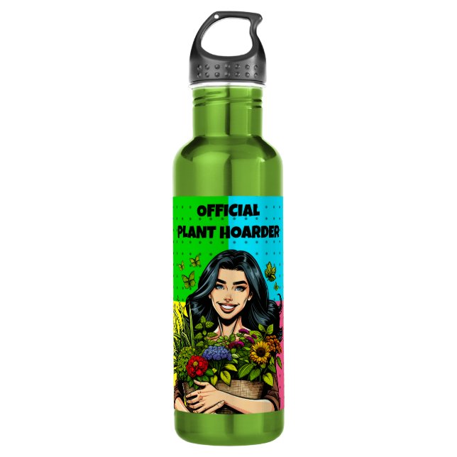Official Plant Hoarder | Funny Houseplant Addict Stainless Steel Water Bottle (Front)