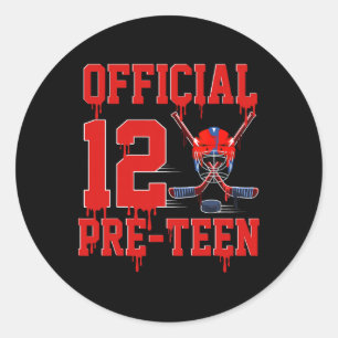 Official Pre-teen 12th Birthday Hockey Ice Cream D Classic Round Sticker