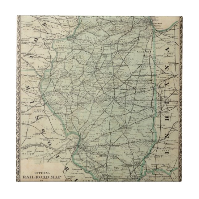 Official railroad map of Illinois Ceramic Tile (Front)
