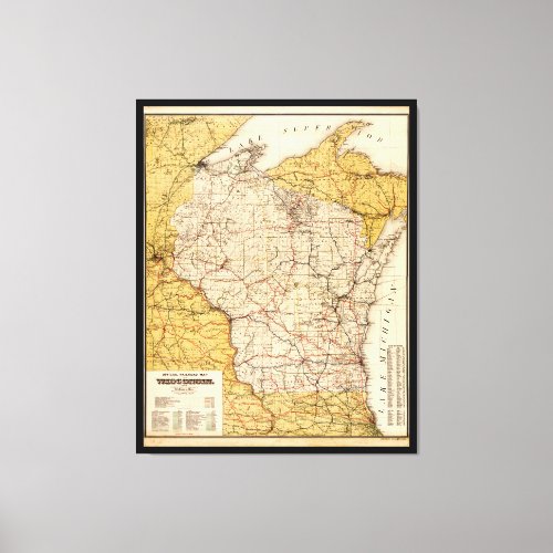Official Railroad Map of Wisconsin 1900 Canvas Print