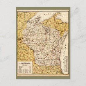 Official Railroad Map of Wisconsin (1900) Postcard