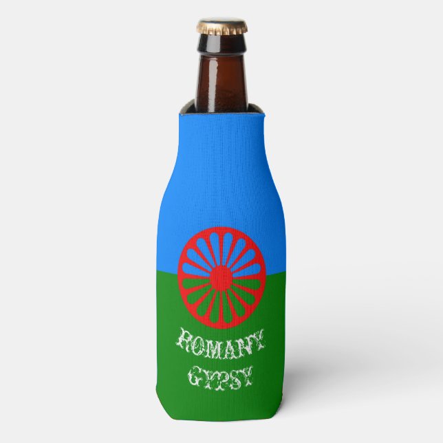 Official romany gypsy flag symbol bottle cooler (Bottle Front)