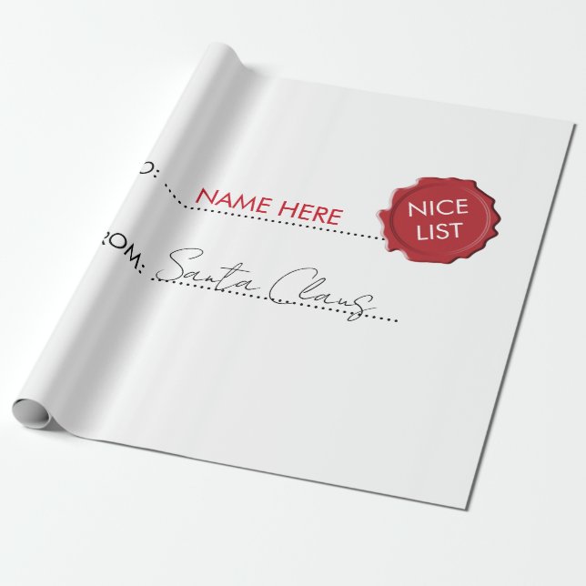 Official Santa Claus Gift Present From North Pole  Wrapping Paper (Unrolled)