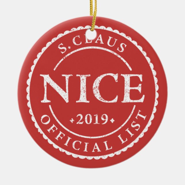 Official Santa Nice List Holiday Christmas Ceramic Ornament (Front)