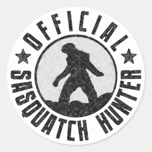 Official Sasquatch Hunter _ Bigfoot in BW Grunge Classic Round Sticker
