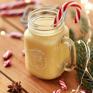 Official Seal of the North Pole Smiling Santa Mason Jar W/ Handle