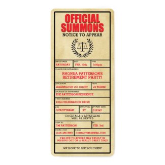 Official Summons Retirement Party Invitations