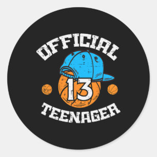 Official Teenager 13 Sketll Cap 13th Birthday Bday Classic Round Sticker