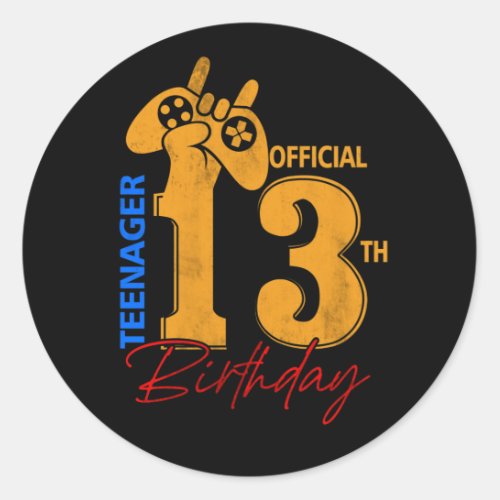 Official Teenager 13 Years Old 13th Birthday Gamer Classic Round Sticker