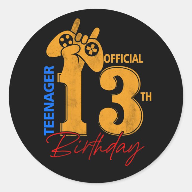 Official Teenager 13 Years Old 13th Birthday Gamer Classic Round Sticker (Front)