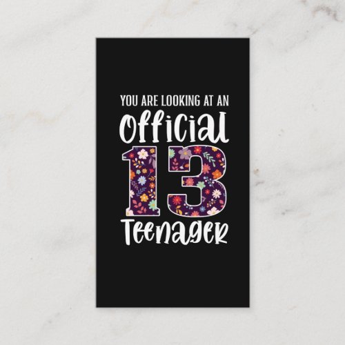 Official Teenager 13 Years Old 13th Birthday Girl Business Card