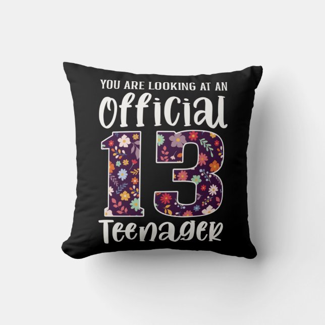 Official Teenager 13 Years Old 13th Birthday Girl Throw Pillow (Front)