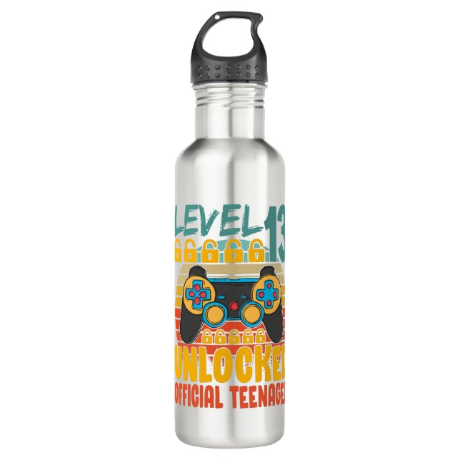 Official Teenager 13th Birthday Level 13 Unlocked Stainless Steel Water Bottle (Front)