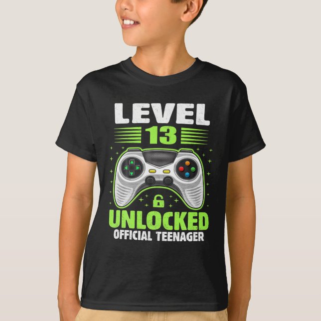 Official Teenager 13th Birthday Level 13 Unlocked  T-Shirt (Front)