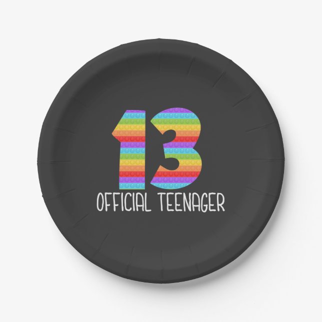Official Teenager 13th Boy or Girl Popit Popping Paper Plates (Front)