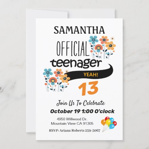 Official Teenager Girl Birthday Party Invitation