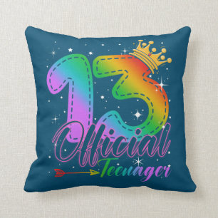 Official Teenager in Rainbow Colors 13th Birthday Throw Pillow