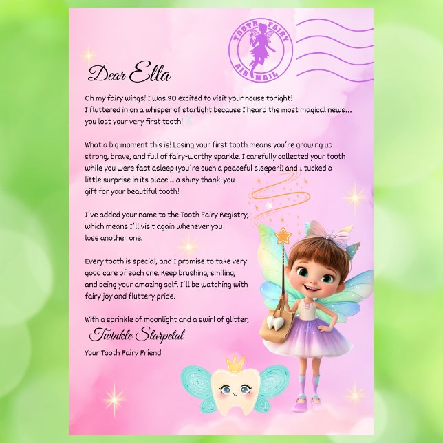 Official Tooth Fairy Magical Letter Printable  Invitation (Tooth Fairy First Visit Letter – Printable Personalized PDF from Twinkle Starpetal

)