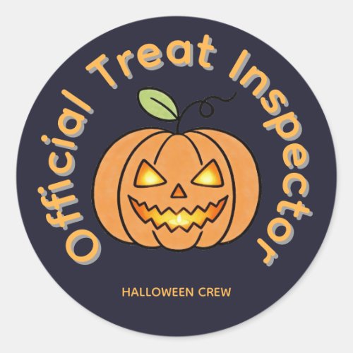 Official Treat Inspector Cute Pumpkin Halloween Classic Round Sticker