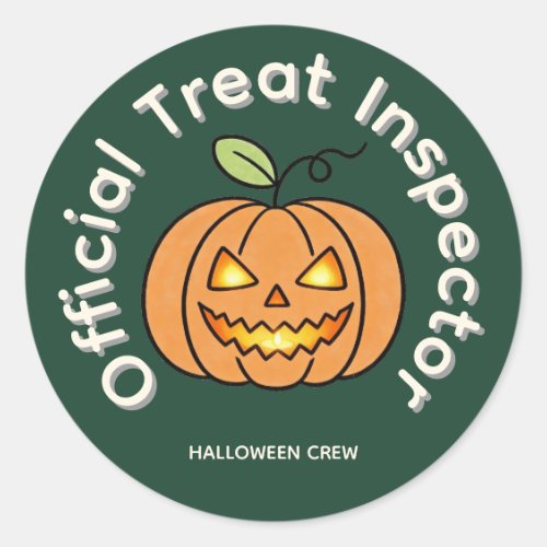 Official Treat Inspector Cute Pumpkin Halloween Classic Round Sticker