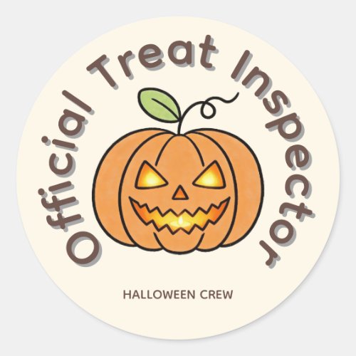 Official Treat Inspector Cute Pumpkin Halloween Classic Round Sticker