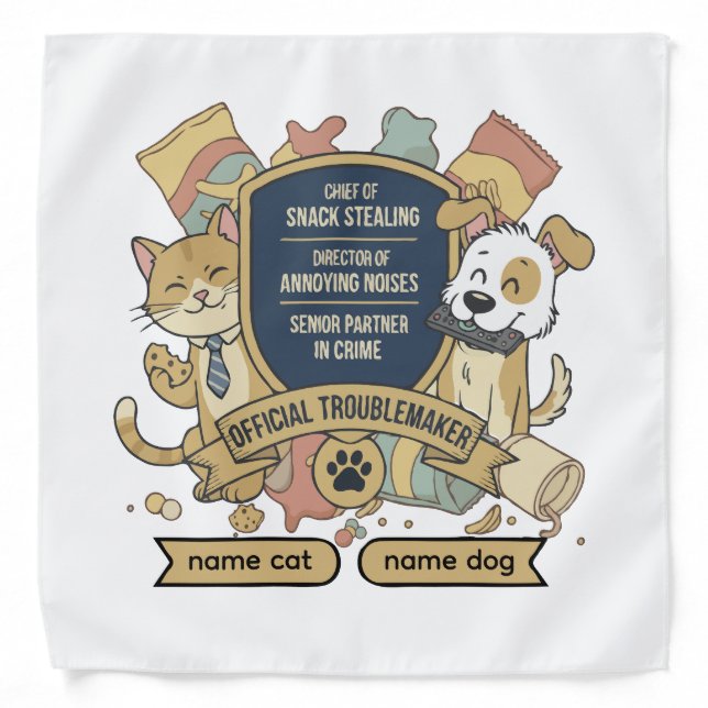 Official Troublemaker | Funny Pet Partners   Bandana (Front)