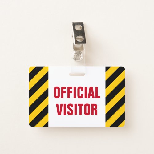 OFFICIAL VISITOR  Black  Yellow Stripes Badge