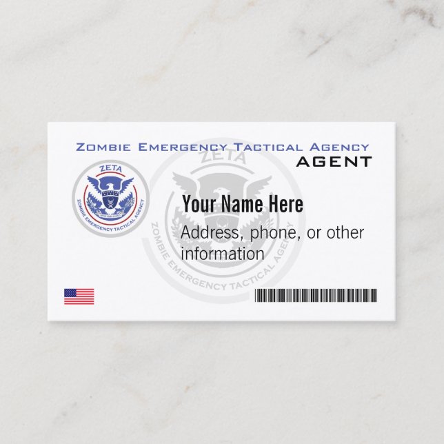 Official Zombie Emergency Tactical Agency Business Business Card (Front)