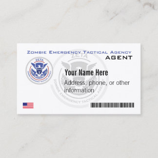 Official Zombie Emergency Tactical Agency Business Card