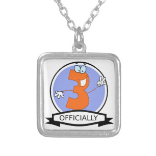 Officially 3 Birthday Banner Silver Plated Necklace