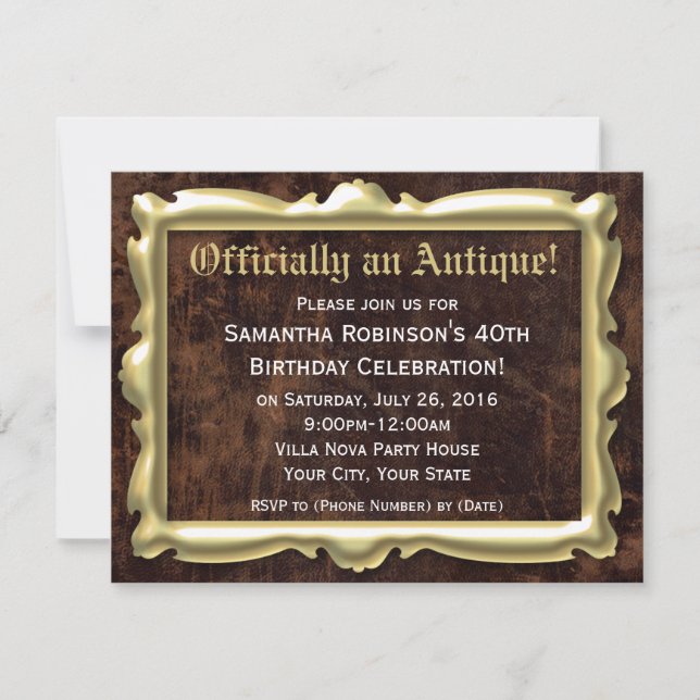 Officially an Antique 40th Party Invitations (Front)