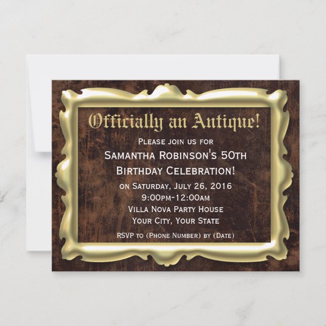 Officially an Antique Birthday Party Invitations (Front)