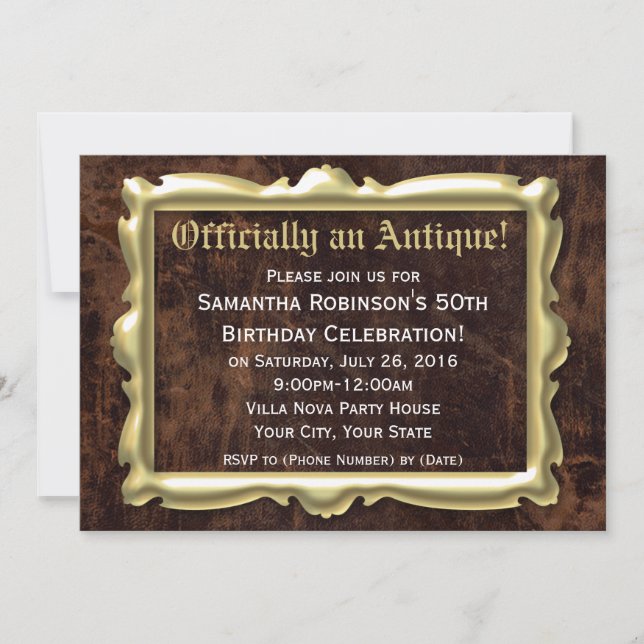 Officially Antique Funny 50th Birthday Party Invitation (Front)