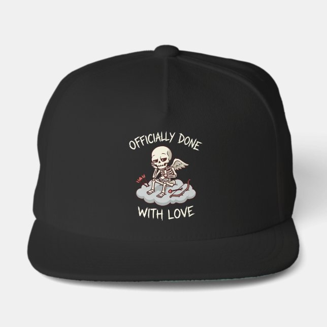 Officially Done With Love Skeleton Cupid Design Snap Back Hat (Front)