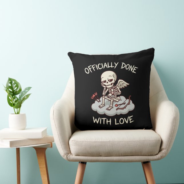 Officially Done With Love Skeleton Cupid Design Throw Pillow (Chair)