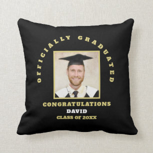 Officially Graduated Photo Name Congrats Black Throw Pillow