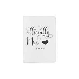 Officially Mrs   New Bride Personalized with Heart Passport Holder