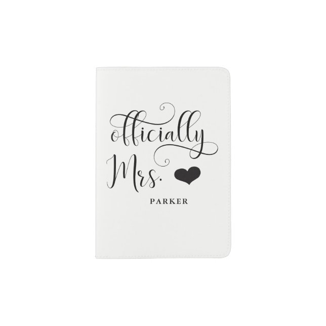 Officially Mrs | New Bride Personalized with Heart Passport Holder (Front)