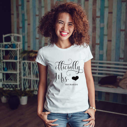 Officially Mrs | New Bride Personalized with Heart T-Shirt