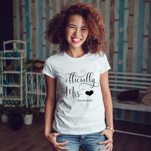 Officially Mrs  New Bride Personalized with Heart T_Shirt