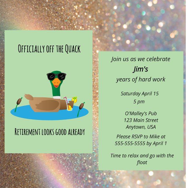 Officially Off the Quack Funny Retirement Invitation (Creator Uploaded)