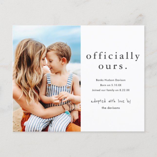 Officially Ours Budget Photo Adoption Announcement (Front)