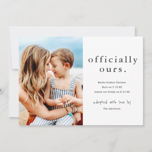 Officially Ours Minimal Photo Adoption Announcement