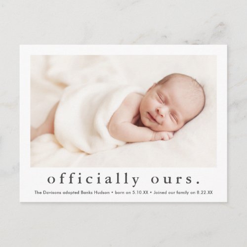 Officially Ours  Minimal Photo Adoption  Postcard