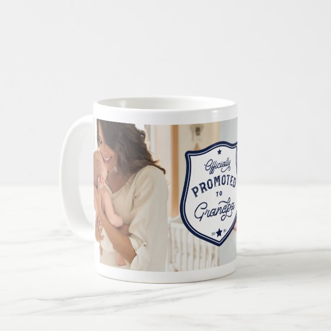 Officially Promoted to Grandpa Badge & Photo Coffee Mug (Front Left)