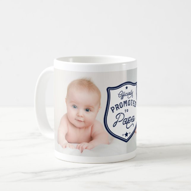 Officially Promoted to Papa Badge & Photo Coffee Mug (Front Left)