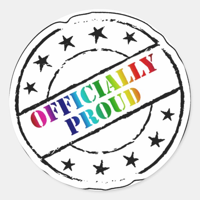 "Officially Proud" gay pride Classic Round Sticker (Front)