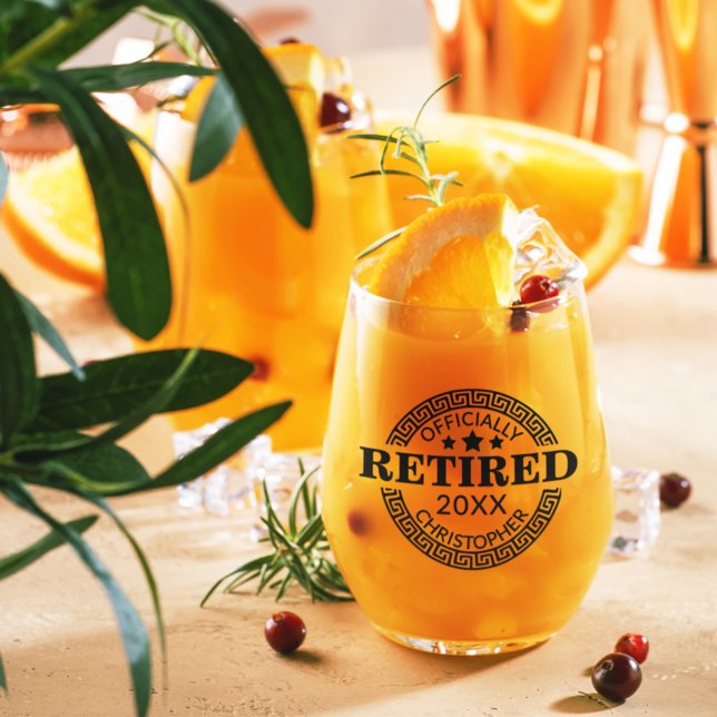 Officially Retired Custom Name & Date Greek Key Stemless Wine Glass (Creator Uploaded)